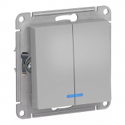 Двухклавишный выключатель с подсветкой 10А SE AtlasDesign, алюминий