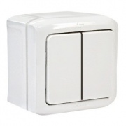 Выключатель двухклавишный IP44 Legrand Quteo белый